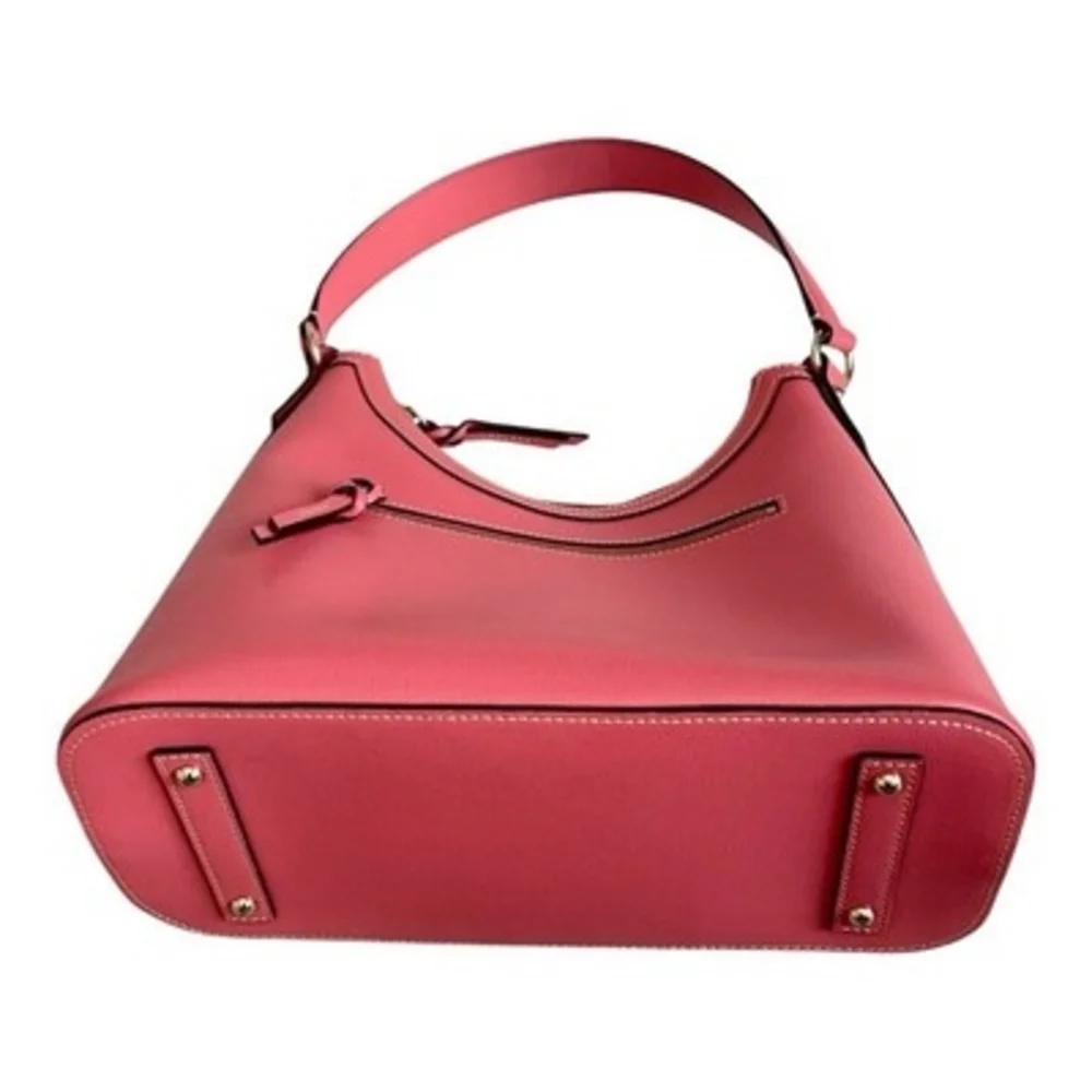 Dooney & Bourke Womens Pink Pebble Grain Leather Gold Logo Hobo Shoulder Bag